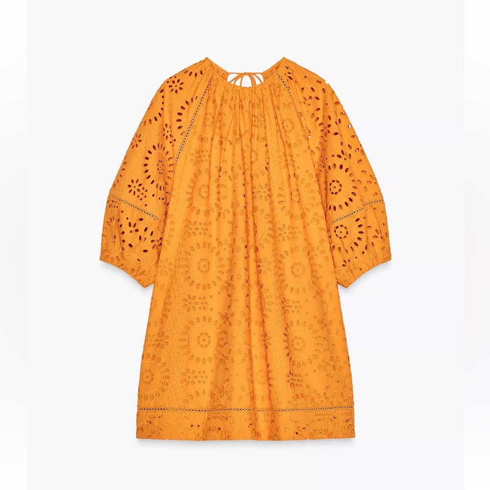 NWOT Zara Cotton embroidered dress tangerine XS